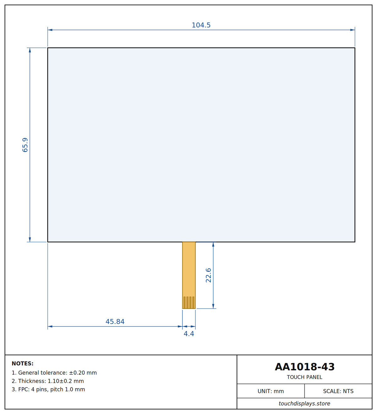 AA1018-43 technical drawing (dimensions in mm)