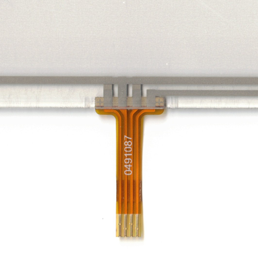 AA1018-43 touch screen panel – real photo (flatbed scan), FPC ribbon close-up