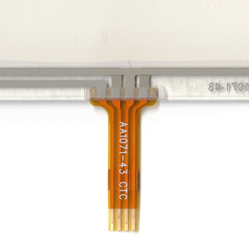 AA1071-43 touch screen panel – real photo (flatbed scan), FPC ribbon close-up