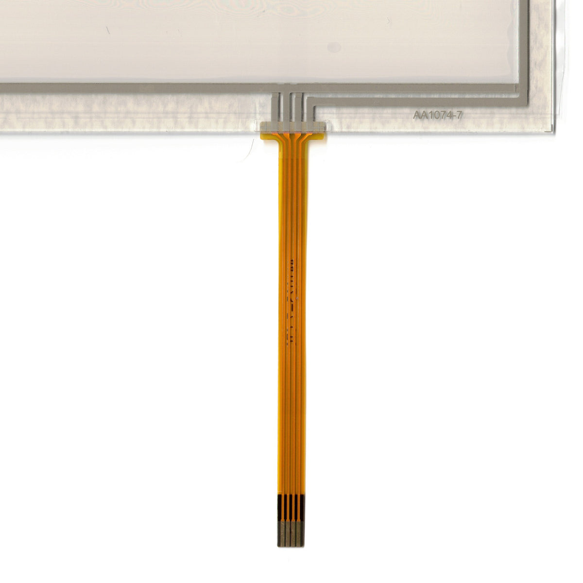 AA1074-7 touch screen panel – real photo (flatbed scan), FPC ribbon close-up
