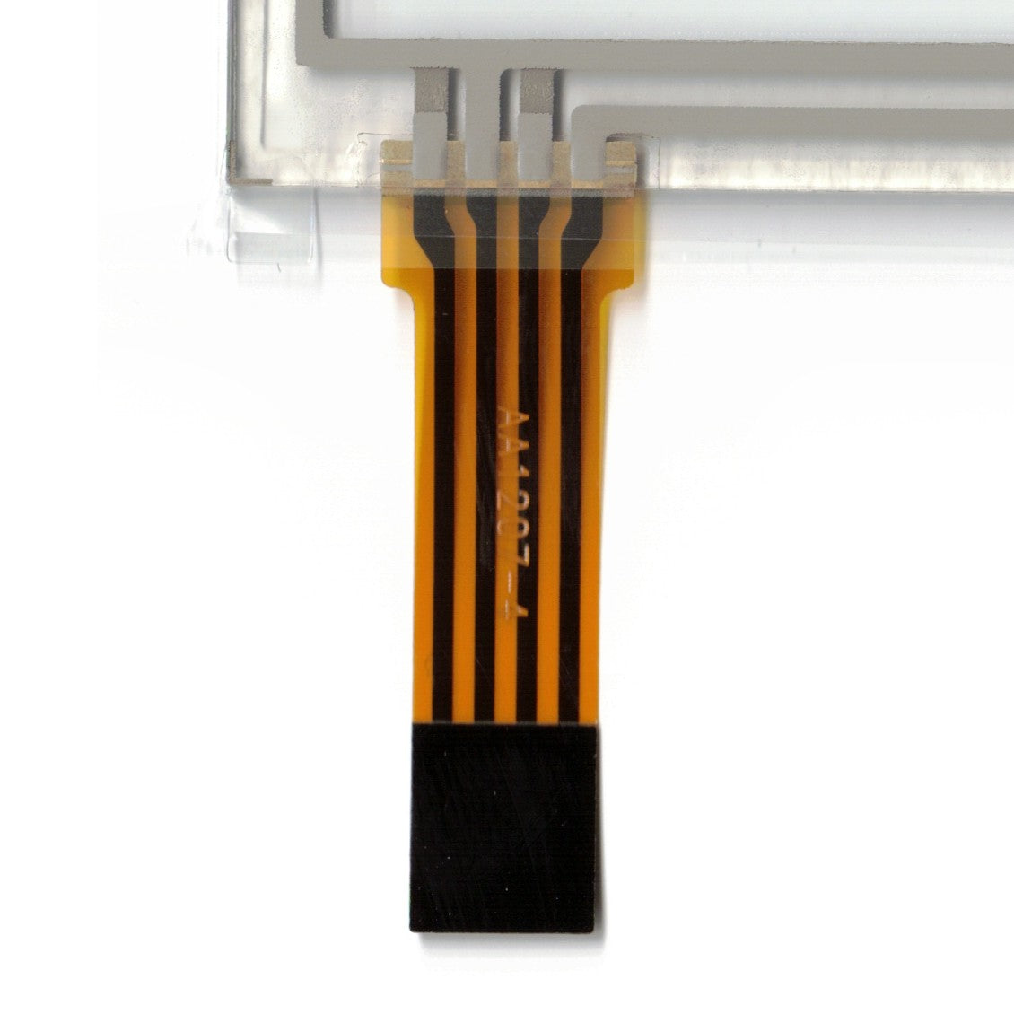 AA1207-4 touch screen panel – real photo (flatbed scan), FPC ribbon close-up