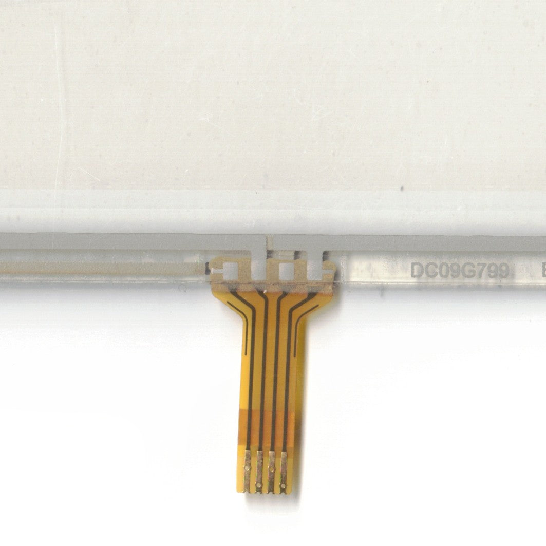 DC09G799 touch screen panel – real photo (flatbed scan), FPC ribbon close-up